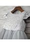 Robe de cortège enfant en tissu pailleté avec fleurs en tulle ligne a avec zip - photo 4