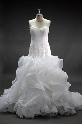 Robe de mariée naturel de sirène avec sans manches en organza avec décoration dentelle