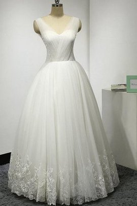 Robe de mariée naturel plissage manche nulle cordon avec décoration dentelle