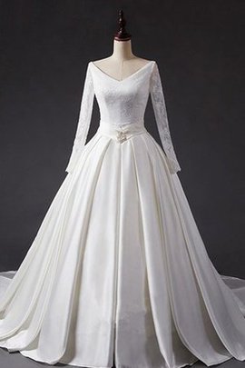 Robe de mariée classique jusqu'au mollet appliques avec perle avec décoration dentelle