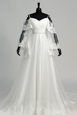 Robe de mariée romantique avec manche longue a-ligne bretelles spaghetti a plage