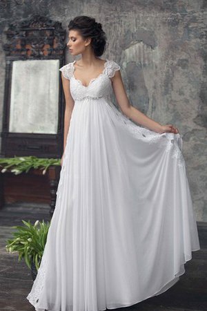 Robe de mariée nature plissé avec manche courte avec perle decoration en fleur - photo 1