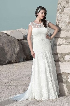 Robe de mariée appliques organza longue sans manches traîne mi-longue - photo 1