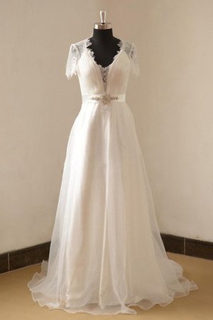 Robe de mariée naturel v encolure avec décoration dentelle ligne a avec perle - photo 1
