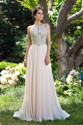 Robe de soirée avec chiffon avec perle a-ligne de traîne courte fermeutre eclair - photo 1