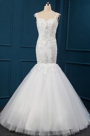 Robe de mariée naturel de col en cœur avec décoration dentelle de sirène avec perle - photo 1