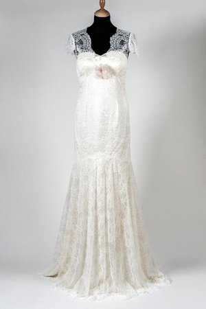 Robe de mariée naturel de sirène v encolure trou de serrure avec manche courte - photo 1