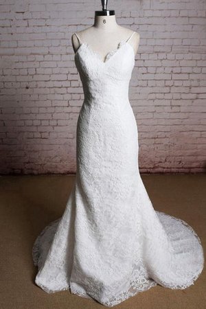 Robe de mariée de sirène fermeutre eclair en dentelle v encolure manche nulle - photo 1