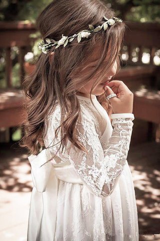 Robe de cortège enfant naturel avec fleurs a-ligne orné de nœud à boucle de princesse - photo 5
