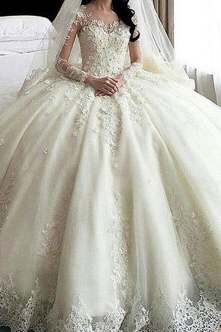 Robe de mariée encolure ronde en tulle merveilleux avec décoration dentelle naturel - photo 1