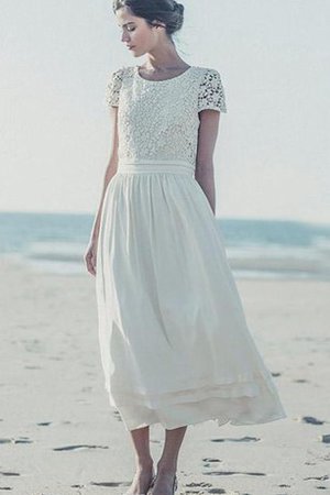 Robe de mariée elégant plissé nature avec manche courte col ras du cou - photo 1