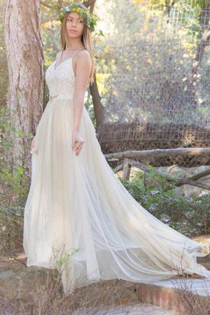 Robe de mariée nature avec perle longueur au ras du sol textile en tulle ligne a - photo 1
