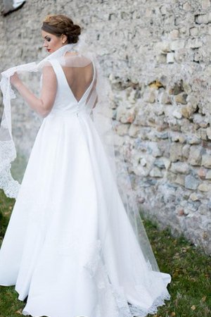 Robe de mariée naturel plissé fermeutre eclair col en bateau manche nulle - photo 1