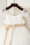 Robe de cortège enfant naturel avec ruban ceinture longueur au niveau de sol en tulle - photo 3