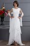 Robe mère de mariée naturel de col bateau asymétrique avec chiffon haut bas - photo 1