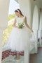 Robe de mariée naturel col en bateau a-ligne avec perle manche nulle - photo 1