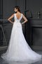 Robe de mariée longue manche nulle v encolure en satin decoration en fleur - photo 2