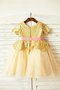 Robe de cortège enfant naturel col u profond avec fleurs de princesse fermeutre eclair - photo 3