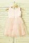 Robe de cortège enfant naturel avec fleurs fermeutre eclair a-ligne manche nulle - photo 2