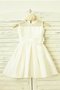 Robe de cortège enfant encolure ronde a-ligne avec fleurs en chiffon jusqu'au mollet - photo 1