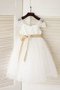 Robe de cortège enfant naturel avec ruban ceinture longueur au niveau de sol en tulle - photo 1