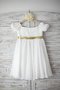 Robe de cortège enfant avec manche courte a-ligne de col bateau avec fleurs avec perle - photo 1