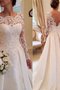 Robe de mariée naturel en satin avec manche longue de mode de bal encolure ronde - photo 1