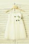 Robe de cortège enfant naturel avec zip jusqu'au sol avec fleurs manche nulle - photo 1