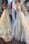 Robe de mariée naturel de traîne moyenne en tulle v encolure a-ligne - photo 1