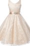 Robe de cortège enfant naturel ligne a longueur à cheville de col en v avec cristal - photo 1