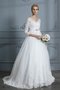 Robe de mariée de mode de bal avec manche 3/4 de traîne moyenne v encolure incroyable - photo 3