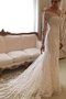 Robe de mariée naturel de traîne moyenne d'epaule ecrite avec manche longue de fourreau - photo 1