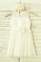 Robe de cortège enfant en chiffon col u profond avec fleurs a-ligne de princesse - photo 1