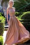 Robe de bal naturel avec sans manches avec chiffon en taffetas en dentelle - photo 1