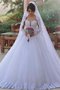Robe de mariée accrocheur en tulle de col en cœur avec manche longue naturel - photo 1