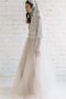 Robe de mariée boutonné en 1/2 manche textile en tulle en dentelle de traîne courte - photo 2