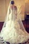 Robe de mariée naturel de sirène textile en tulle encolure ronde avec manche longue - photo 3
