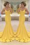 Robe de bal honorable de traîne courte avec gradins de sirène en satin - photo 1