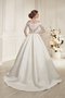 Robe de mariée luxueux en satin de traîne courte de col bateau decoration en fleur - photo 2