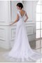 Robe de mariée textile en tulle avec zip de traîne moyenne manche nulle v encolure - photo 2
