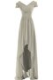 Robe demoiselle d'honneur plissé asymétrique ruché ceinture haut de col en v - photo 1