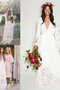 Robe de mariée de col en v coupé avec décoration dentelle avec manche longue naturel - photo 1