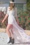Robe de mariée plissage avec décoration dentelle brodé col en bateau avec chiffon - photo 1