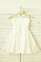 Robe de cortège enfant encolure ronde a-ligne avec fleurs en chiffon jusqu'au mollet - photo 2