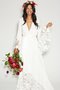 Robe de mariée de col en v coupé avec décoration dentelle avec manche longue naturel - photo 2