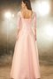 Robe de bal naturel a-ligne en 1/2 manche textile en tulle appliques - photo 2