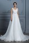 Robe de mariée de col en v passionnant avec chiffon longueur au ras du sol naturel - photo 4