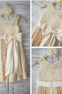 Robe de cortège enfant naturel manche nulle avec fleurs de princesse a-ligne