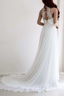 Robe de mariée distinguee en dentelle de traîne courte avec chiffon avec sans manches