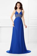 Robe de bal longue manche nulle de col en v avec chiffon de princesse